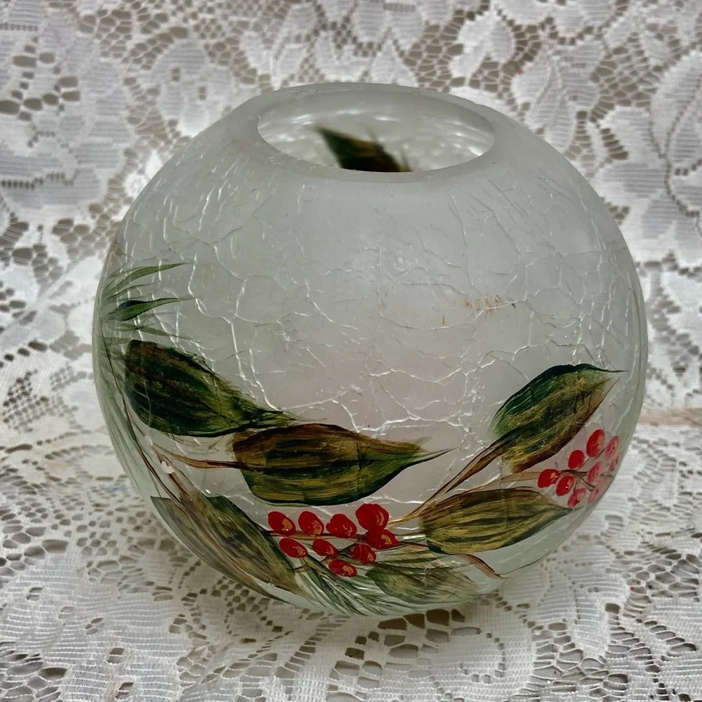 Vintage, Blown, Crackle Rose Potpourri Bowl or  Christmas Candle Stand